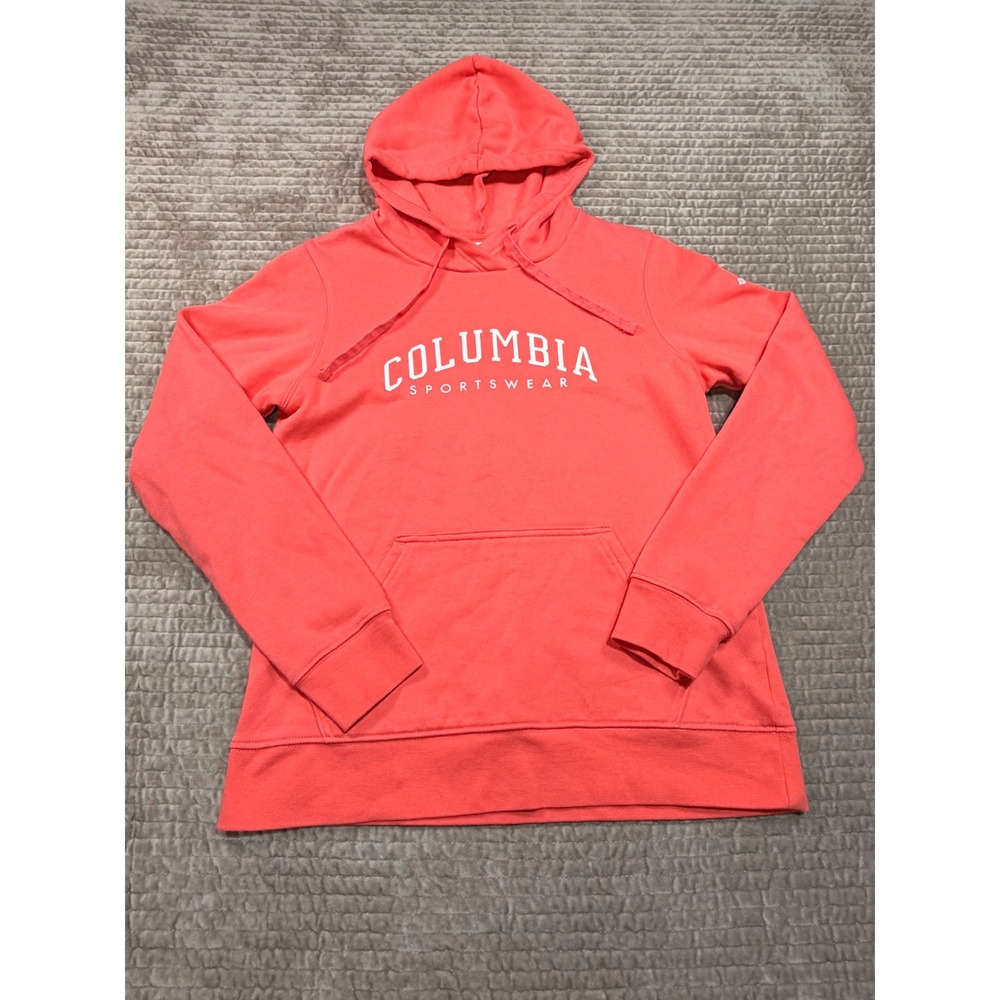 COLUMBIA SPORTSWEAR Coral Pink Logo Pullover Hoodie Size Small Gorpcore